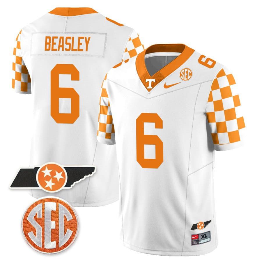 Men Tennessee Volunteers 6 Beasley White 2024 Nike Checkerboard & Alternate NCAA Jersey